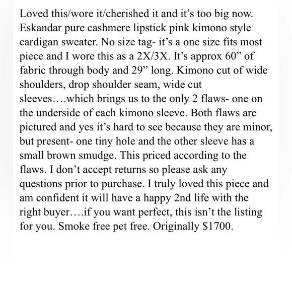 Eskandar 2X 3X 100% Cashmere lipstick pink kimono cardigan sweater - Picture 6 of 6